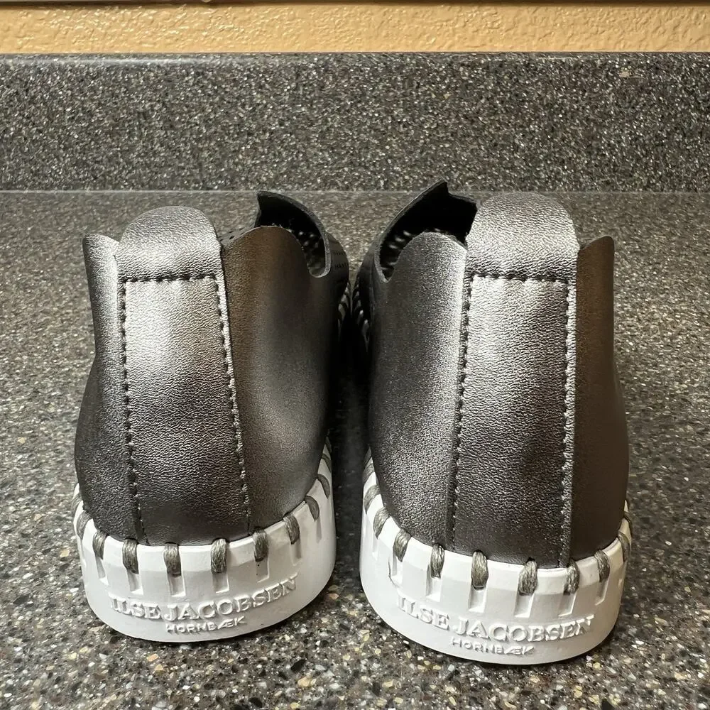 Ilse Jacobsen Women EU 38 US 7.5 Pewter Leather Slip On Shoe Comfort Casual Flat